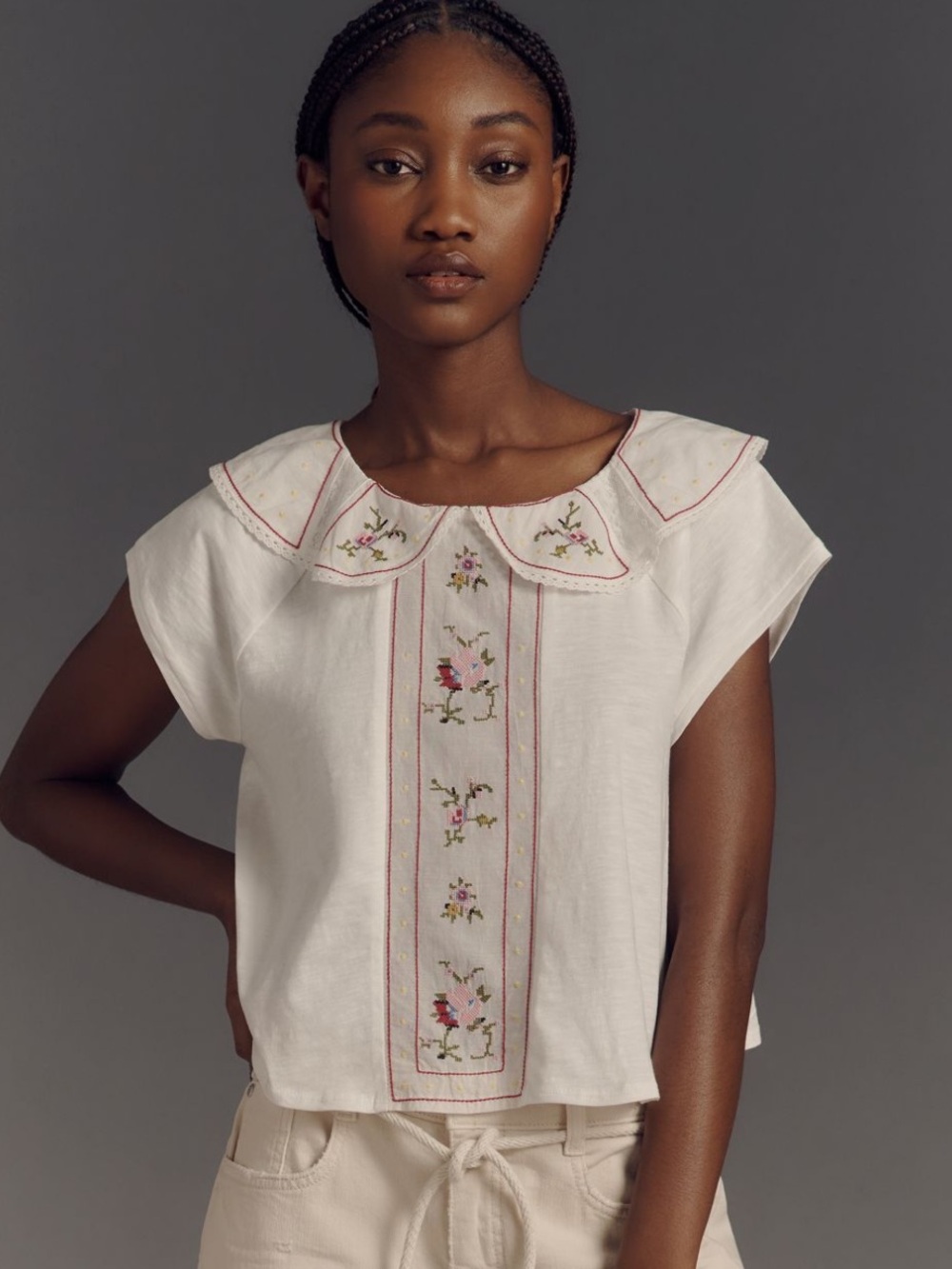 By Anthropologie Embellished Collared Top